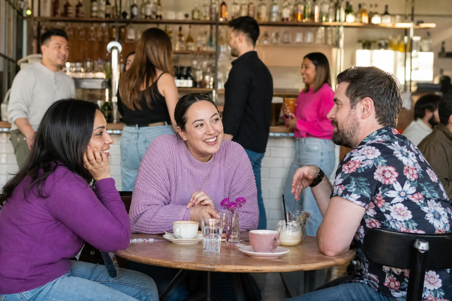 Two Shrewsbury singles chatting at a relaxed local social event